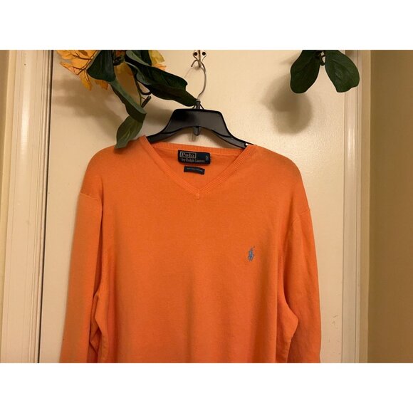 Polo Ralph Lauren Sweater Men XL Orange Pima Cotton V Neck Knit Lightweight/Prep - Picture 2 of 11